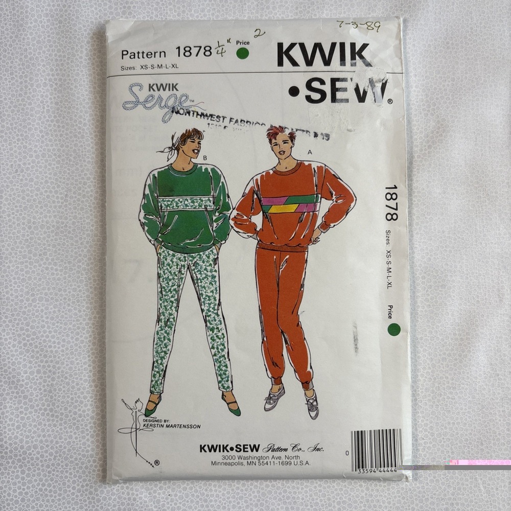 Kwik Sew Kwik Serge sewing pattern 1878, womens pants & top, size XS-XL Uncut.
